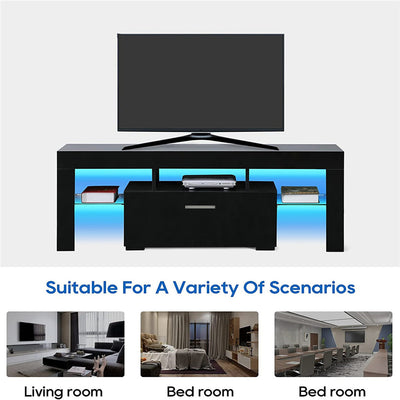 TV Console Table with Storage, SEGMART Modern Black TV Stand with LED Lights, High Gloss TV Console Cabinet with Drawers, Home Media Entertainment Center for Living Room, 51"x13.7"x17.7", LL284