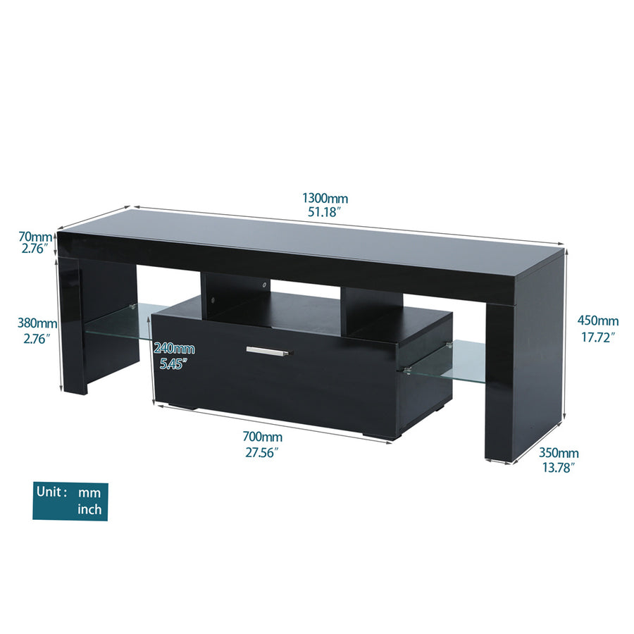 TV Console Table with Storage, SEGMART Modern Black TV Stand with LED Lights, High Gloss TV Console Cabinet with Drawers, Home Media Entertainment Center for Living Room, 51"x13.7"x17.7", LL284