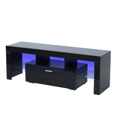 TV Console Table with Storage, SEGMART Modern Black TV Stand with LED Lights, High Gloss TV Console Cabinet with Drawers, Home Media Entertainment Center for Living Room, 51"x13.7"x17.7", LL284