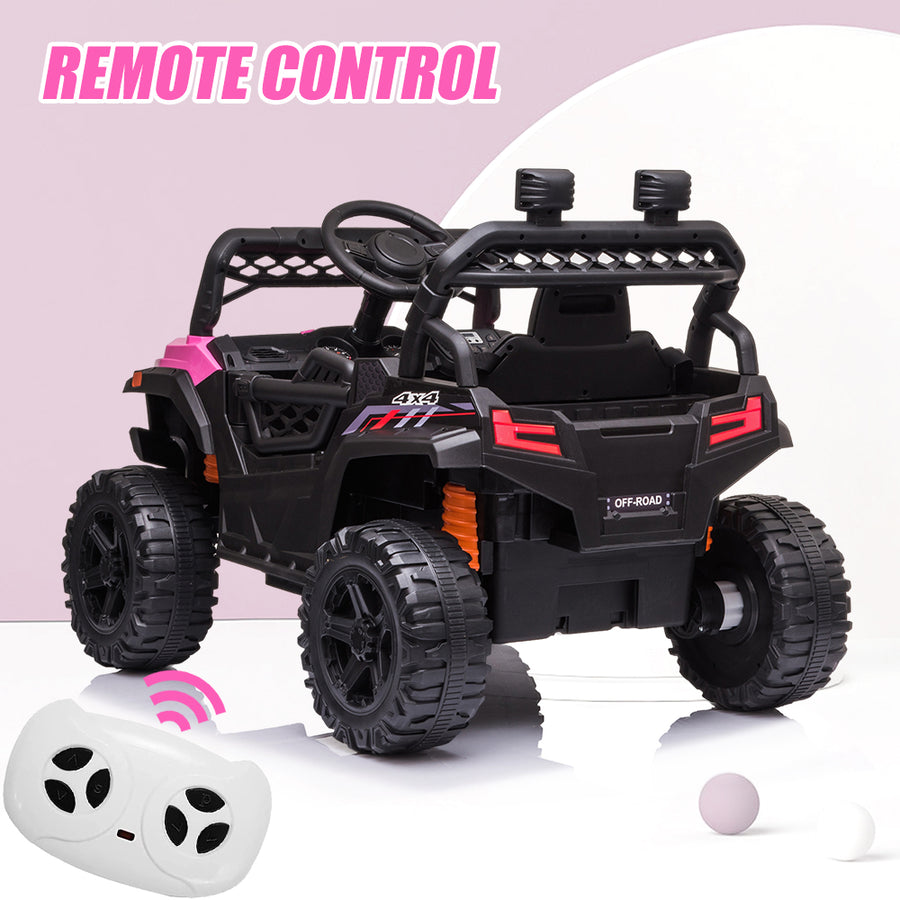 12V Ride on Car for Kids, Battery Powered Kids Off-Road UTV with Suspension, Pink Electric Vehicles with Remote Control, Ride on Truck with LED Lights, MP3/USB Port, Radio, LL844