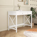 Makeup Vanity Table for Teen Girls, X Design Accent Makeup Vanity Set with Large Storage Drawer, White, S9204