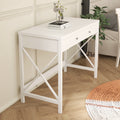 Makeup Vanity Table for Teen Girls, X Design Accent Makeup Vanity Set with Large Storage Drawer, White, S9204