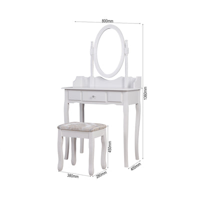 Makeup Vanity Table with Mirror for Teen Girls, Wood Accent Makeup Vanity Set with Drawers & Stool, White, S9204