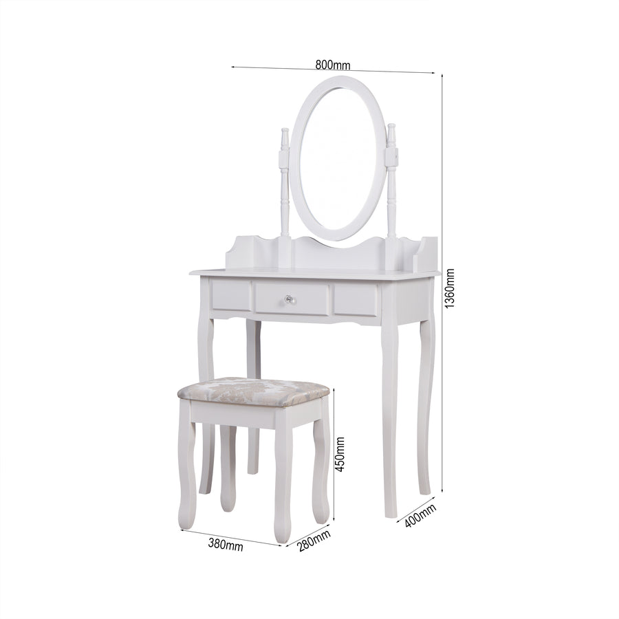 Makeup Vanity Table with Mirror for Teen Girls, Wood Accent Makeup Vanity Set with Drawers & Stool, White, S9204