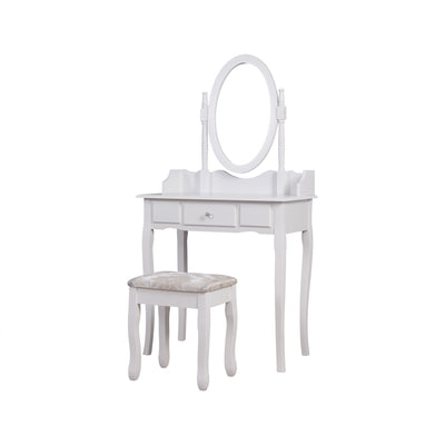 Makeup Vanity Table with Mirror for Teen Girls, Wood Accent Makeup Vanity Set with Drawers & Stool, White, S9204