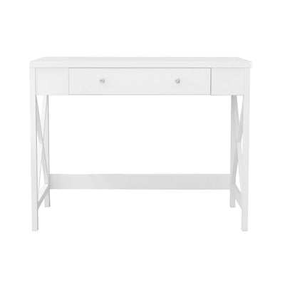 Makeup Vanity Table for Teen Girls, X Design Accent Makeup Vanity Set with Large Storage Drawer, White, S9204