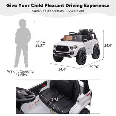 Ride On Kids Truck Car, Segmart Licensed Toyota Tacoma 12 Volt Electric 4 Tries Vehicle with Remote Control, 2 Speeds, 2 LED Headlights, Brakes and Gas Pedal, AUX, White, SS2600