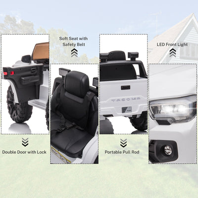 Ride On Kids Truck Car, Segmart Licensed Toyota Tacoma 12 Volt Electric 4 Tries Vehicle with Remote Control, 2 Speeds, 2 LED Headlights, Brakes and Gas Pedal, AUX, White, SS2600