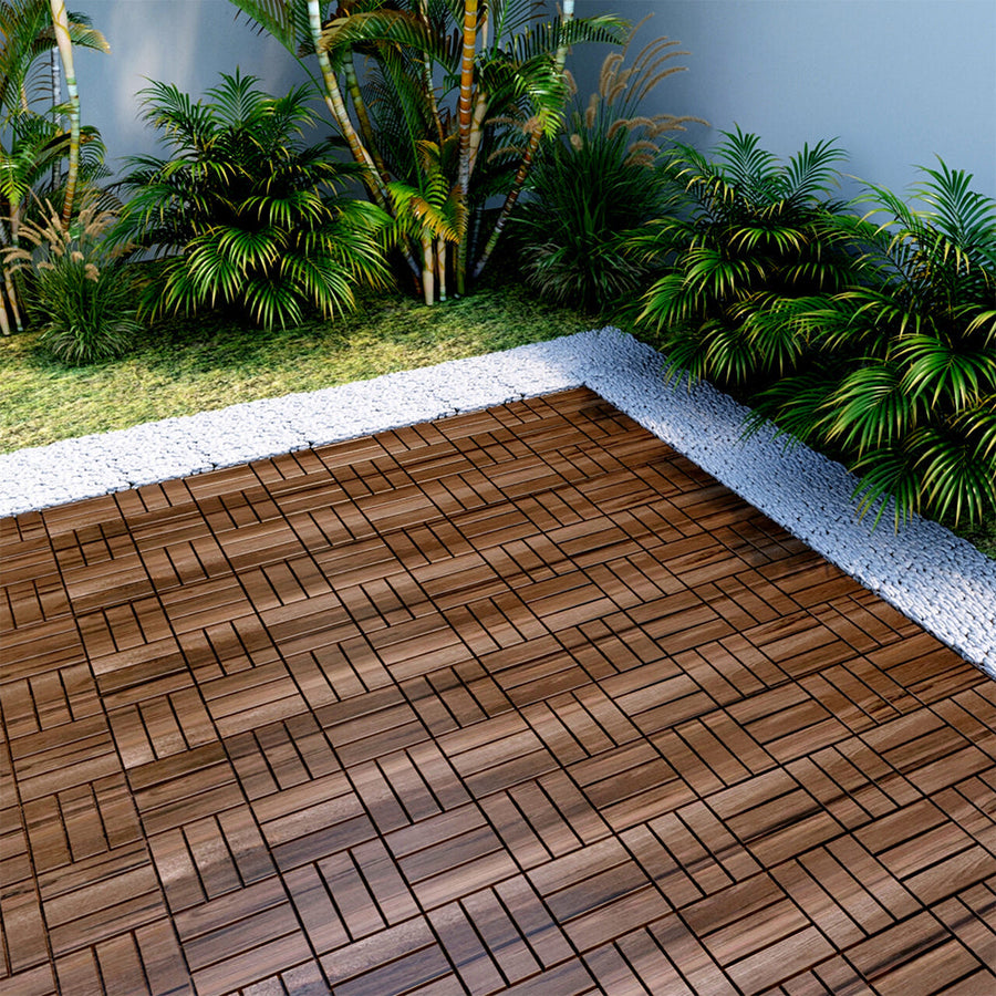 Segmart Deck Tiles, 12"x12" (10 Pack) Patio Pavers Solid Wood Outdoor Flooring Interlocking Patio Tiles, Striped Pattern Decking, Waterproof Balcony Flooring, Natural Color, SS2022
