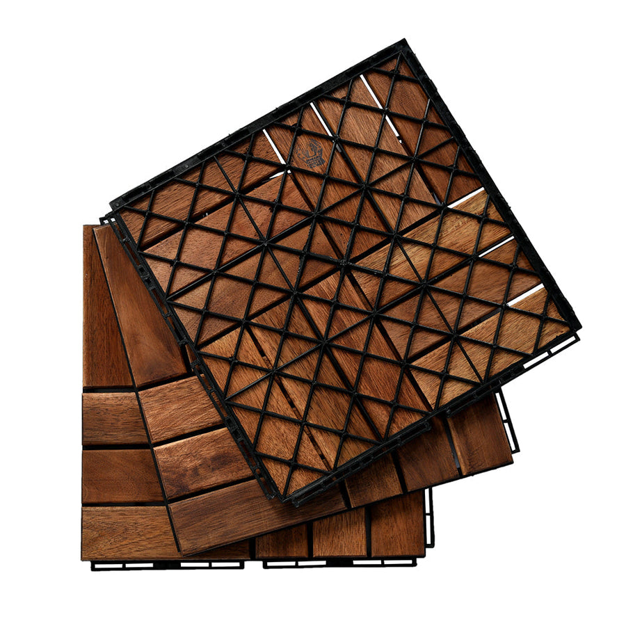 Segmart Wood Interlocking Deck Tiles, 12" × 12" Pack of 10 Outdoor Flooring for Patio, Click Floor Decking Tile, Waterproof Balcony Flooring, Natural Color, SS2009