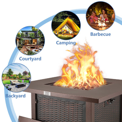 Gas Fire Pit, SEGMART 28" 40,000 BTU Fire Pit Table, Propane Fire Pit with Lid/Lava Rocks, Metal Square Gas Fire Pits for Outside Garden Backyard Deck Patio, Bronze, LLL4004