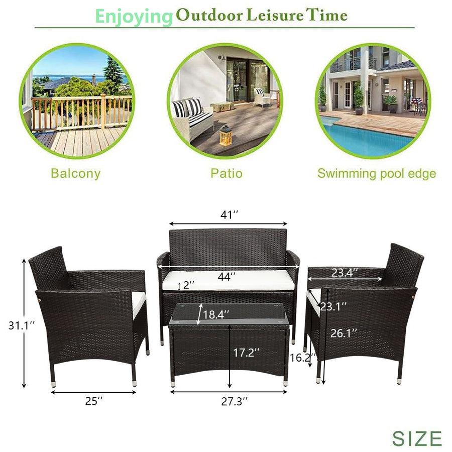 Wicker Chair Set, Upgrade 4 Piece Outdoor Patio Furniture Set with Wicker Chairs, Loveseat & Glass Coffee Table, Modern Rattan Conversation Set Wicker Patio Set for Yard, Porch, Poolside, LLL1728