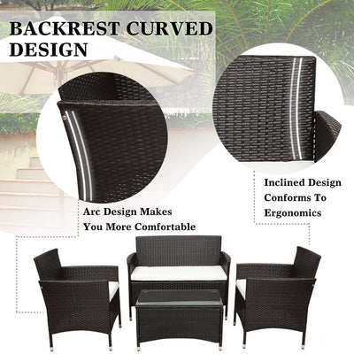 Wicker Chair Set, Upgrade 4 Piece Outdoor Patio Furniture Set with Wicker Chairs, Loveseat & Glass Coffee Table, Modern Rattan Conversation Set Wicker Patio Set for Yard, Porch, Poolside, LLL1728