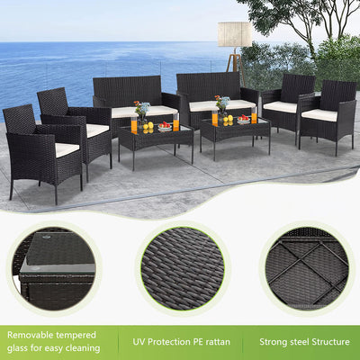 Clearance!Outdoor Patio Furniture Set, 8 Piece Patio Conversation Set with 2 Glass Dining Tables, 2 Loveseats & 4 Wicker Chairs, Modern Outdoor Rattan Wicker Patio Set for Yard, Porch, Pool, L3135