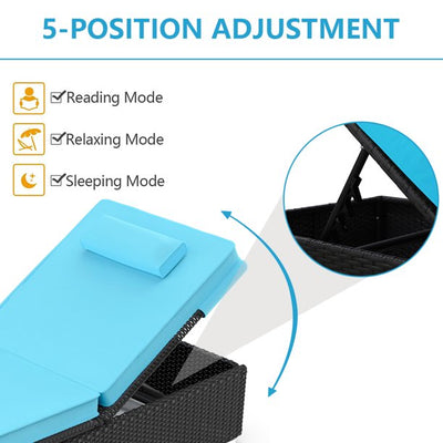 Outdoor Lounge Chairs, 3Pcs Patio Chaise Lounge Chairs Furniture Set with Adjustable Back and Head Pillow, All-Weather Rattan Reclining Lounge Chair for Beach, Backyard, Porch, Garden, Pool, LLL1554