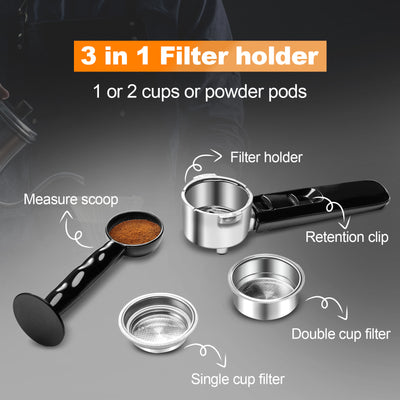 Espresso Machine with Milk Frother, Kitchen Espresso Coffee Maker, 20 Bar Coffee Machine W/ Removable Water Tank & Double Temperature Control System, Espresso Maker for Latte Mocha, Black, B24