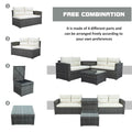 4 Piece Outdoor Deck Furniture Sets with Loveseat Sofa, Storage Box, Tempered Glass Coffee Table, All-Weather Patio Conversation Set with Cushions for Backyard, Porch, Garden, Pool, LLL1112