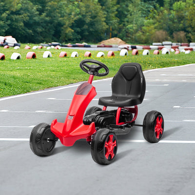 Red Go Kart, Powered Ride On Pedal Go Kart, Kids' Pedal Cars for Outdoor, Racer Pedal Car with Anti-slip Tires, Racer Bicycle with Adjustable Seat for Boys & Girls, L2530