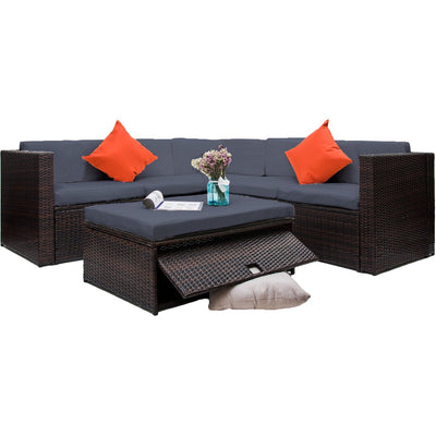 Segmart 4 Pc Outdoor Patio Sectional Set, Brown and Gray Wicker with Cushion, L