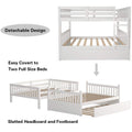Solid Wood Bunk Beds for Kids, SEGMART White Full over Full Bunk Bed with Trundle, Solid Wood Full Bunk Bed with Ladder, Full Size Detachable Bunk Bed Frame for Kids, Boys, Girls, Teens, LLL1470