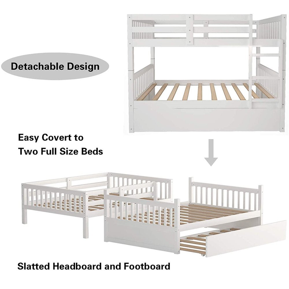 Solid Wood Bunk Beds for Kids, SEGMART White Full over Full Bunk Bed w