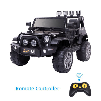 Electric Ride on Car, 12V Kid Ride on Cars with 2.4G Remote Control, Electric Ride on Truck Car with LED Lights, Horn, MP3 Player, Black Battery-Powered Ride on Toys for Boys Girls, 3 Speeds, L6448