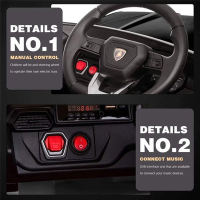 Segmart Black 12 V Lamborghini Car Powered Ride-On with LED Lights, L