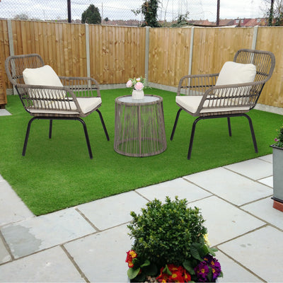 3 PCS Bistro Set, Outdoor Patio Porch Furniture Sectional Chairs with Glass Tabletop Tea Table, PE Rattan Patio Furniture Conversation Set for Lawn Pool Courtyard Garden Balcony