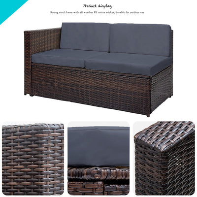Segmart 4 Pc Outdoor Patio Sectional Set, Brown and Gray Wicker with Cushion, L