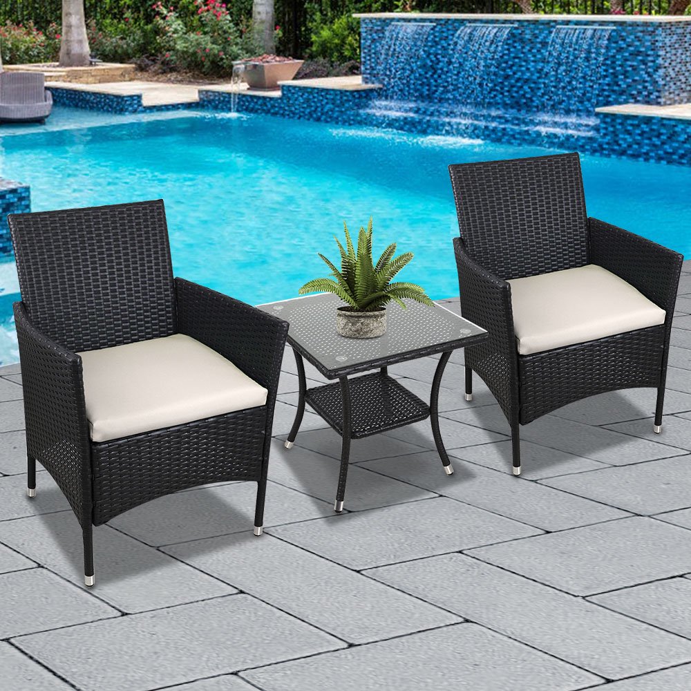 Patio Furniture Sets Clearance, 3 Piece Wicker Patio Set with Glass Di ...