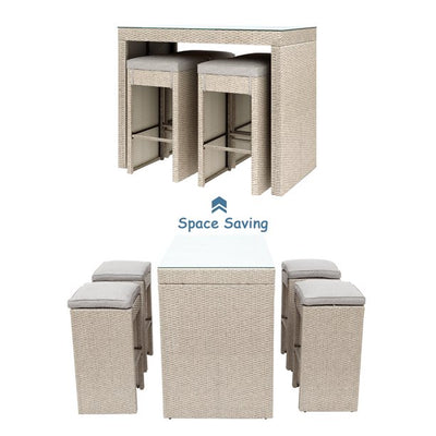 Outdoor Conversation Set, 5 Piece Patio Furniture Set with Dining Table, 4 Stools, Patio Rattan Dining Set with Cushions for Backyard, Porch, Garden, Pool, LLL4145