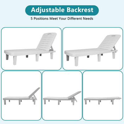 Chaise Lounge for Beach, Single Patio Furniture Set with Retractable Tray, Outdoor Chaise Lounge Chair with Adjustable Back, All-Weather Plastic Reclining Lounge Chair for Backyard, Garden, Pool, L454