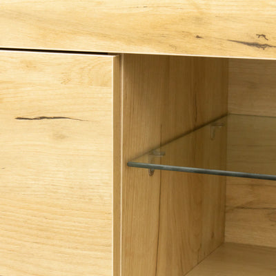 Television Stands for Living Room, Oak TV Cabinet with LED and Storage 2 Cabinetss for TVs up to 55'', Console Table Entertainment Center Furniture, S9818