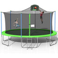 Outdoor Trampoline for Kids, 2022 Upgraded 16FT Trampoline with Backboard Enclosure Net, Safety Spring Cover Padding, Basketball Hoop & Ladder, Outdoor Activity for Kids and Parents, Green, S1770