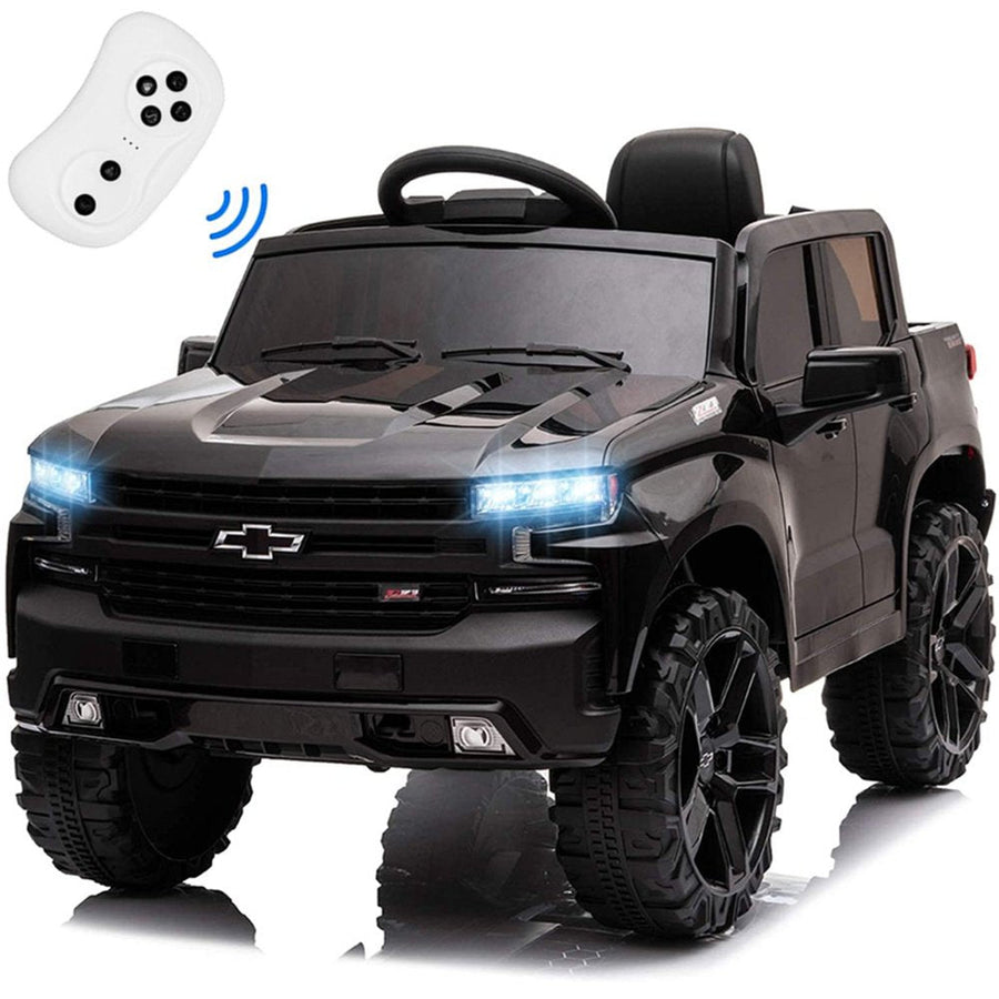 12V Ride on Toys Truck, Chevrolet Silverado Kids Ride on Cars with Remote Control, Ride on Truck for Boys Girls, Black Electric Cars Christmas Gifts w/ Spring Suspension, LED Light, L11