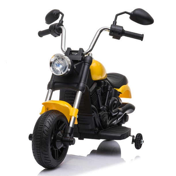 Boys Ride on Motorcycle, Yellow 6V Battery Powered Kids Ride on Motorcycle w/ Two Training Rear Tires, LED Lights, MP3 Player, Anti-Slip Tires, Pedal, Rechargeable Electric Ride On Toys for Girls