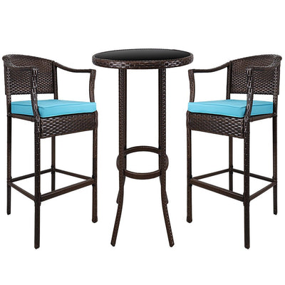 Wicker Patio Furniture Sets with Cushions, 3 Piece Outdoor Bar Bistro Set with Height Top Coffee Table, Modern Wicker Rattan Patio Furniture Set with Cushions for Backyard Garden Pool Deck, LLL1785