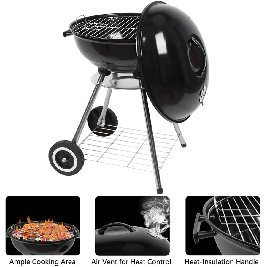 Portable BBQ Grills Clearance Charcoal with Wheels, Upgrade Steel Camping Grill, Outdoor Charcoal Grills for Barbecue Picnic Trailing Camping Outdoor, 18-Inch, Black