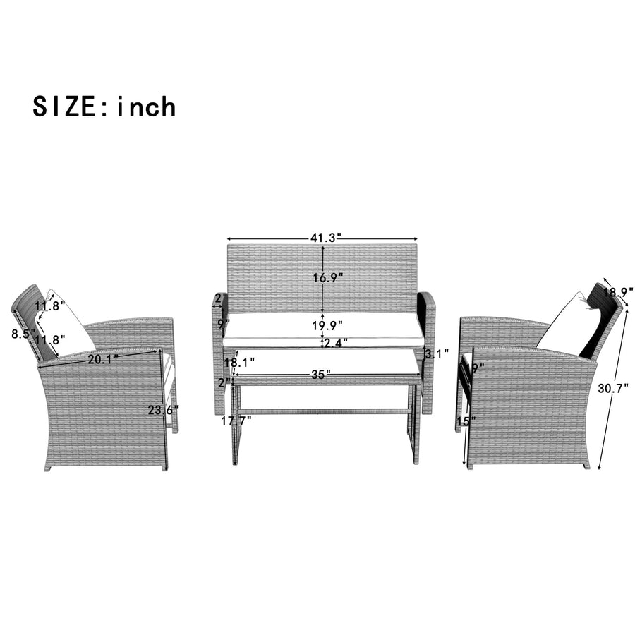 Outdoor Patio Furniture Set, 4 Piece Patio Conversation Set with Glass Dining Table, Loveseat & Cushioned Wicker Chairs, Modern Outdoor Rattan Wicker Patio Set for Yard, Porch, Pool, L4612