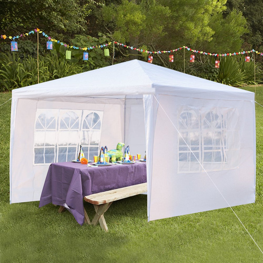 Outdoor Party Tent with 3 Side Walls, 10' x 10' White Backyard Tent for Outside, 2021 Upgraded Patio Gazebo Sunshade Shelter, Outdoor Wedding Canopy Tent for Parties Garden Pool, I7412