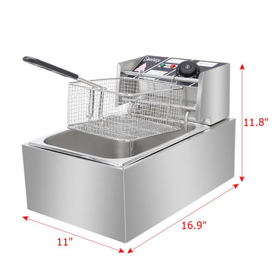 Deep Fryer Electric Deep Fryer with Basket and Lid, Large Capacity Deep Fryer Donut Deep Fryer, SEGMART Commercial Deep Fryer Stainless Steel Deep Fryer for Kitchen/Home Use, 6.3QT/6L/2500W, H622