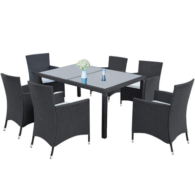 Patio Dining Set Seats 6, 7 Piece Outdoor Patio Furniture Set with Glass Dining Table, All-Weather, For Backyard, Porch, Garden, Poolside, L2183