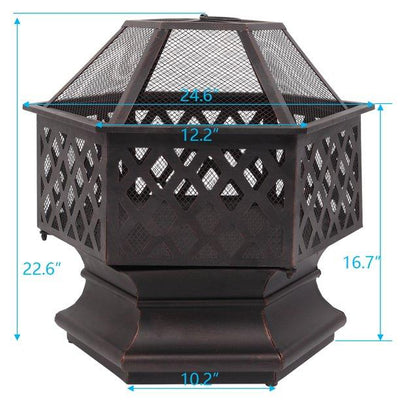SEGMART Wood Burning Fire Pit, Metal Fire Pit with Flame-Retardant Lid, Wood Burning Fire Pit w/Poker, Wood Burning Fireplace Ice Pit for Backyard Patio Garden BBQ Grill, Bronze, S7041
