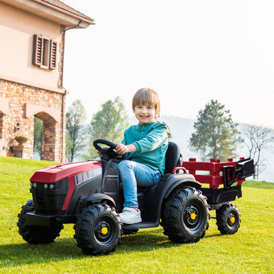 Power Tries Kids Ride on Car Toy, SEGMART 12V Ride-On Agricultural Vehicle with Trailer, Boys & Girls Kid Tractor with Charger, 2 Speeds, Music, Birthday Gift for 1-5 Boys & Girls, Red, SS026