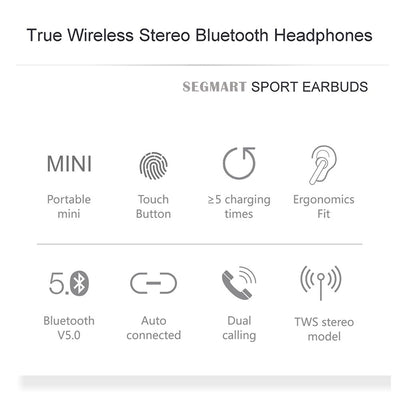 Wireless Bluetooth Earbuds, SEGMART Upgraded Hands-free Calling Sweatproof In-Ear Headset Earphone with Charging Case for iPhone/Samsung & Smart Phones, I0361