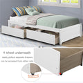 Wood Twin Platform Bed Frame with Drawers for Girls Boys, Kids Twin Size Bed Frame with Storage, Wood Slat Support, No Box Spring Needed, White, H690