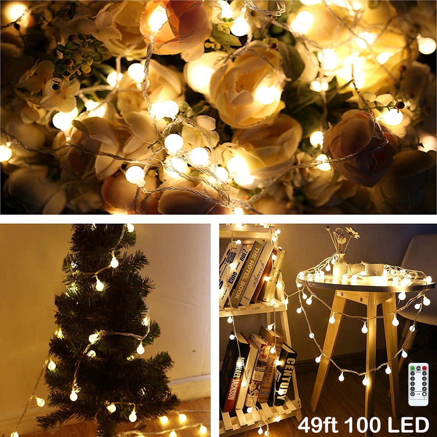 LED Globe String Lights, 49FT 100LED Ball String Lights Indoor/Outdoor Decorative Light with Remote Control, Christmas Starry Fairy String Lights for Bedroom, Kids Room, Dorm, Garden, Party, I0967