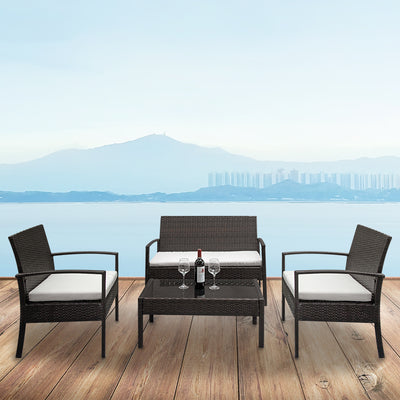Wicker Patio Furniture, 4 Piece Patio Furniture Sets, Wicker Outdoor Furniture with Loveseat, Coffee Table and 2 Armchairs, Outdoor Sectional Sofa Set with Cushions for Backyard/Poolside, LLL4346