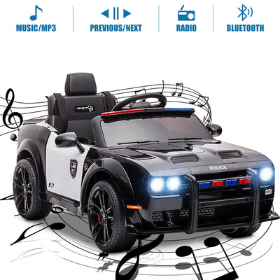 Battery Powered Ride on Toys, 12V Dodge Challenger Ride on Cars with Remote Control, Electric Ride on Car Toy for Boys Girls 3-5 YO, Police Ride on Truck Car with Lights, MP3, Bluetooth, Radio, LL143