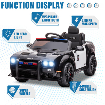 Battery Powered Ride on Toys, 12V Dodge Challenger Ride on Cars with Remote Control, Electric Ride on Car Toy for Boys Girls 3-5 YO, Police Ride on Truck Car with Lights, MP3, Bluetooth, Radio, LL143